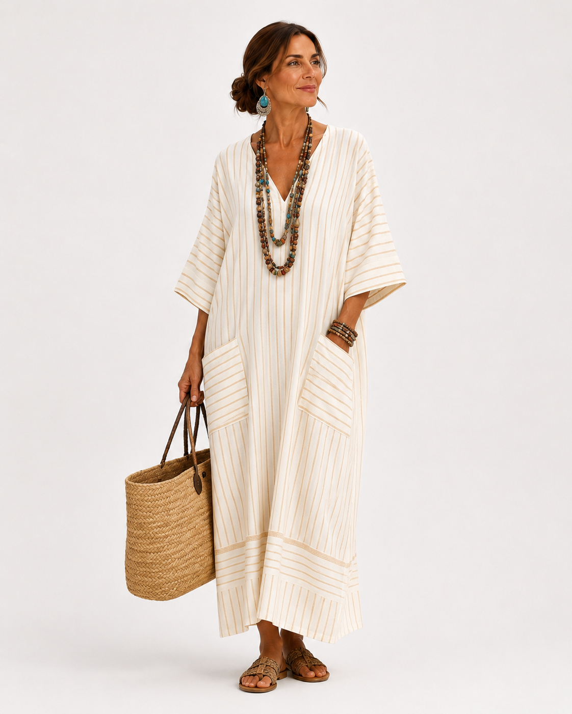 Caftán Farah Beige a Rayas