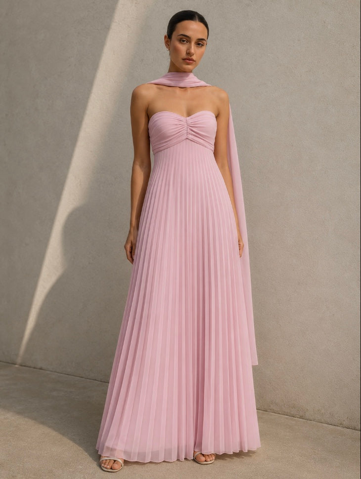 VESTIDO PLISADO SIN TIRANTES