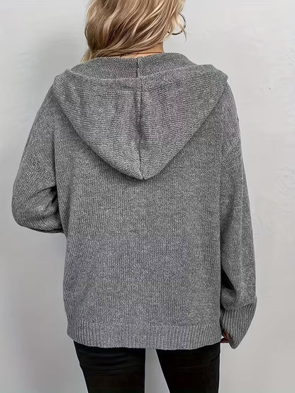 Karalina - Cárdigan Con Capucha y Botones Delanteros De Punto Trenzado