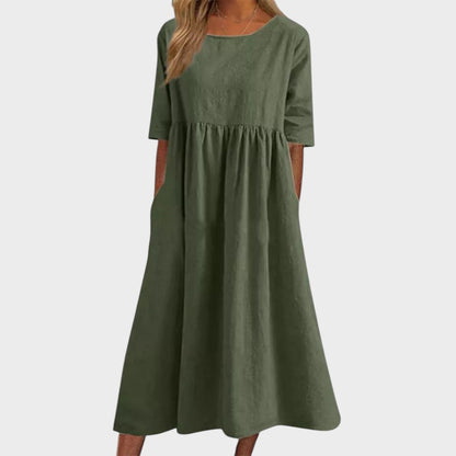Lucia | Vestido de algodón con cuello redondo y detalle en la cintura