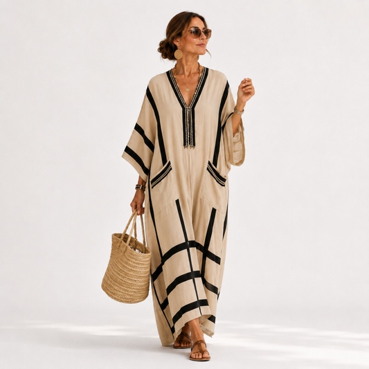 Caftán Salma Beige Rayas Negras