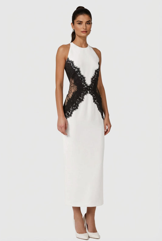 Bianca | Vestido Midi de Encaje Mariposa con Abertura