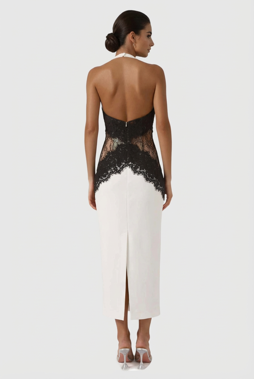 Bianca | Vestido Midi de Encaje Mariposa con Abertura