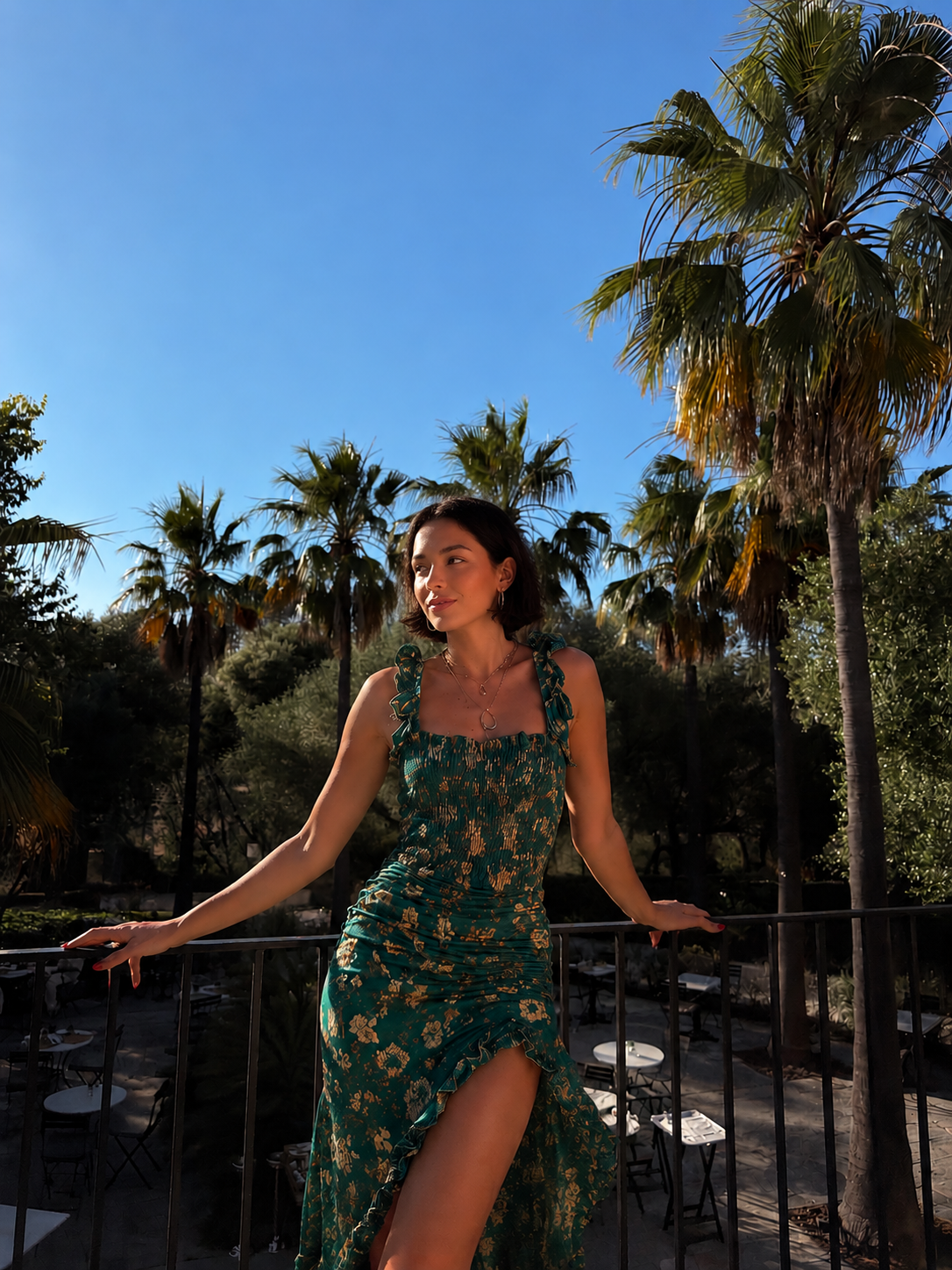 Vestido Largo Boho Retro con Mangas de Volantes y Abertura Alta
