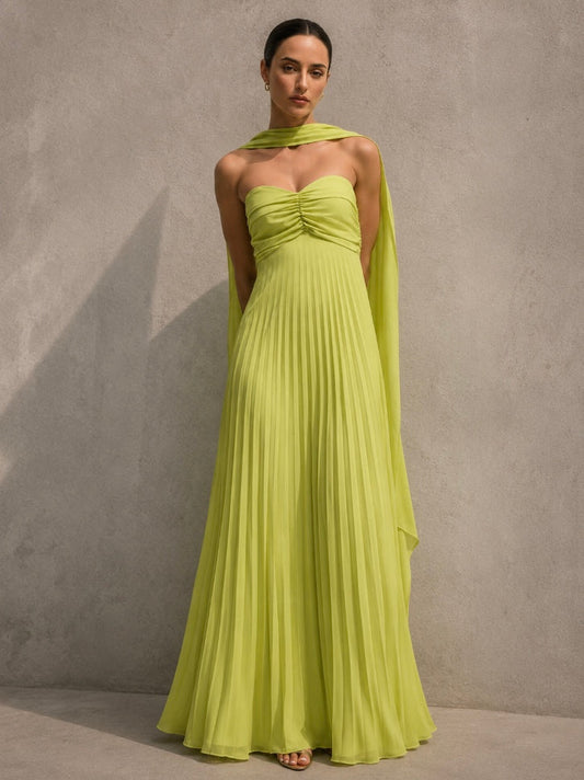VESTIDO PLISADO SIN TIRANTES