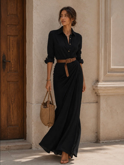 VESTIDO LARGO CON MANGAS LARGAS