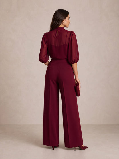 Valéria | Conjunto de tres piezas con top transparente y pantalón de pierna ancha