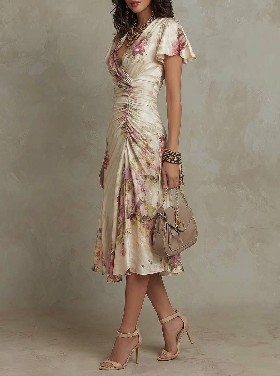 Alba | Vestido midi satinado floral