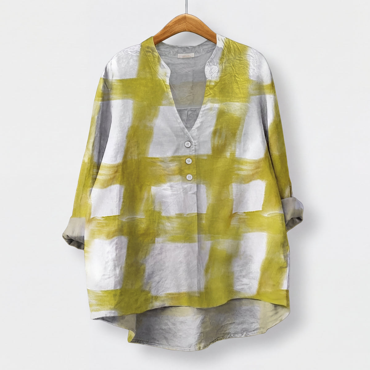 ODESSA | Blusa con Estampado Abstracto en Verde Lima y Blanco