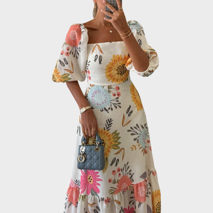 Teressa | Vestido Midi Con Mangas Abullonadas