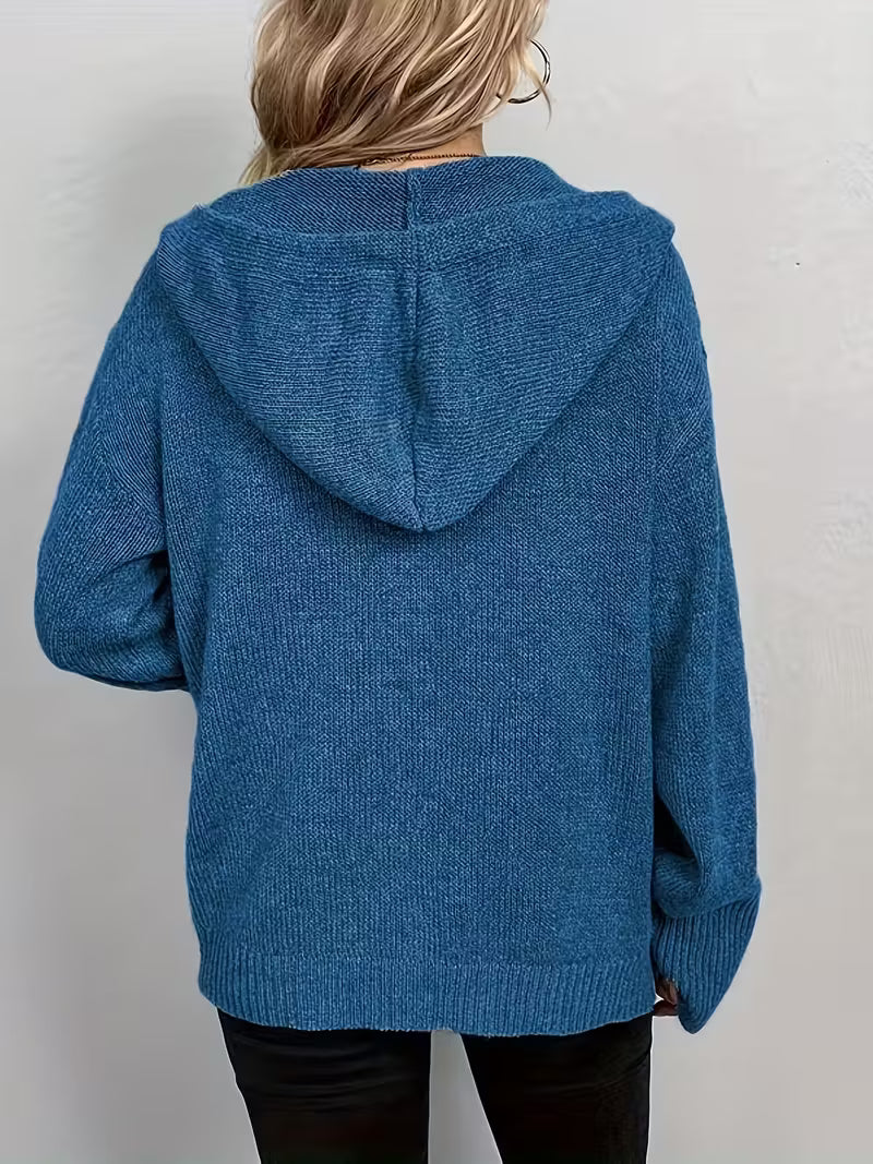 Karalina - Cárdigan Con Capucha y Botones Delanteros De Punto Trenzado