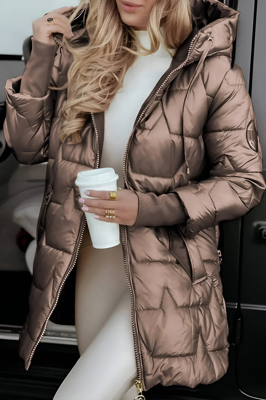 Mageina - Elegante Abrigo De Invierno Con Capucha y Acolchado