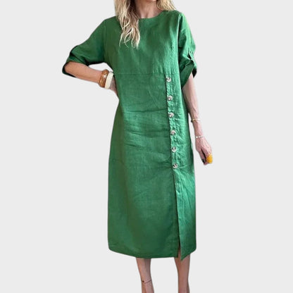 Adélia | Vestido De Algodón Y Lino Con Botones