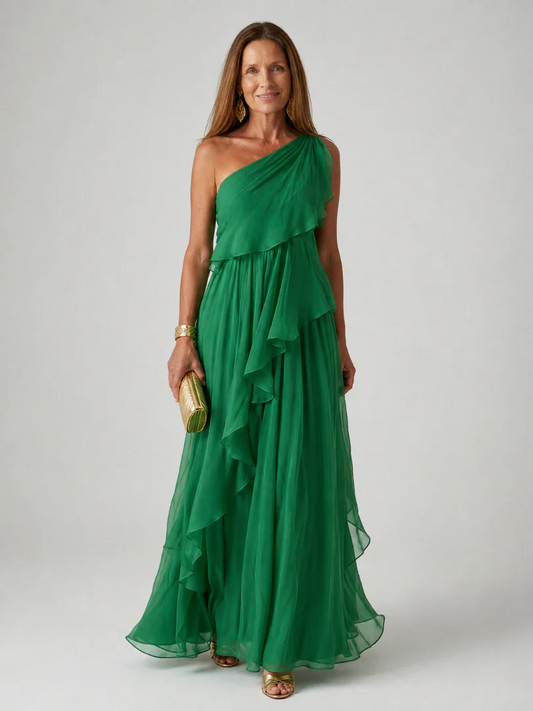 Valentina | Vestido largo asimétrico con volantes