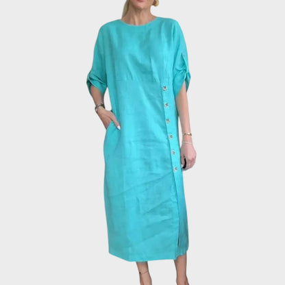 Adélia | Vestido De Algodón Y Lino Con Botones
