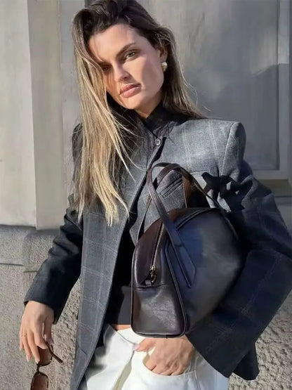 Blazer Aurelia de cuadros con cuello alto