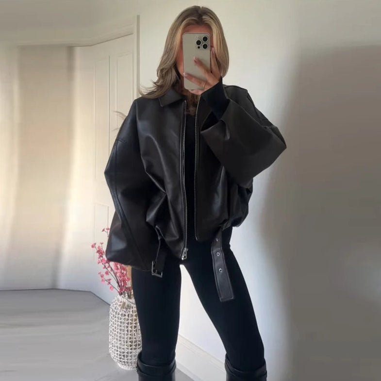 Chaqueta Carine de Cuero sintético Estilo Moto