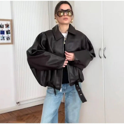 Chaqueta Carine de Cuero sintético Estilo Moto