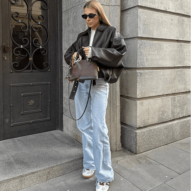 Chaqueta Carine de Cuero sintético Estilo Moto