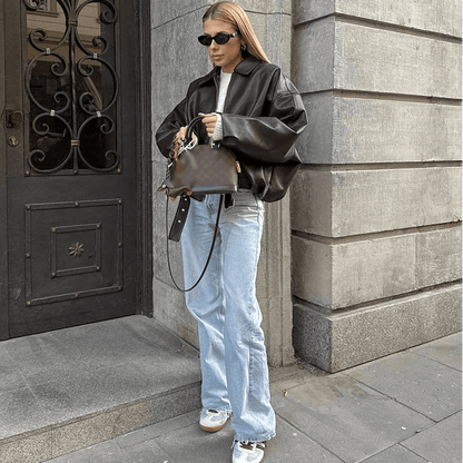 Chaqueta Carine de Cuero sintético Estilo Moto