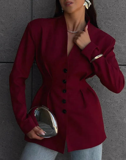 Blazer Daniela Sin Cuello con Cintura Ajustada