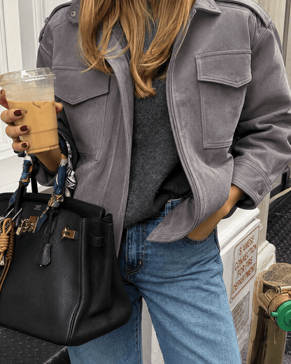 Marianne High Neck Suede Pocket Jacket