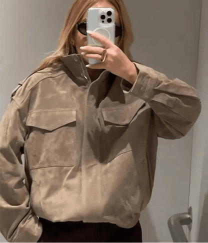 Marianne High Neck Suede Pocket Jacket