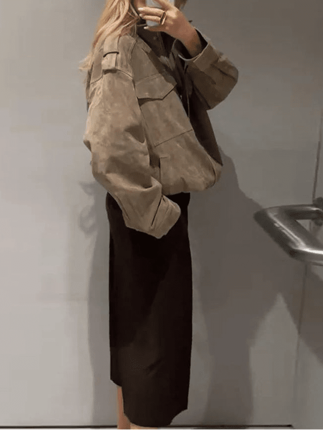 Marianne High Neck Suede Pocket Jacket