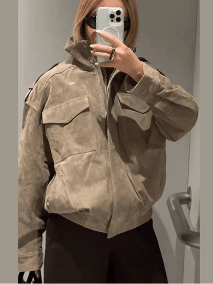 Marianne High Neck Suede Pocket Jacket