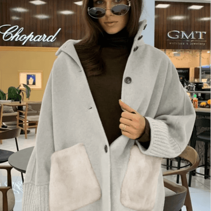 Abrigo de punto con cuello alto Terry y piel sintética