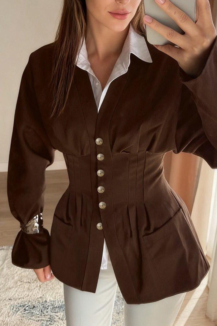 Blazer entallado vintage Fiona con pliegues en la cintura