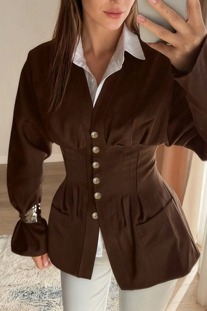 Blazer entallado vintage Fiona con pliegues en la cintura