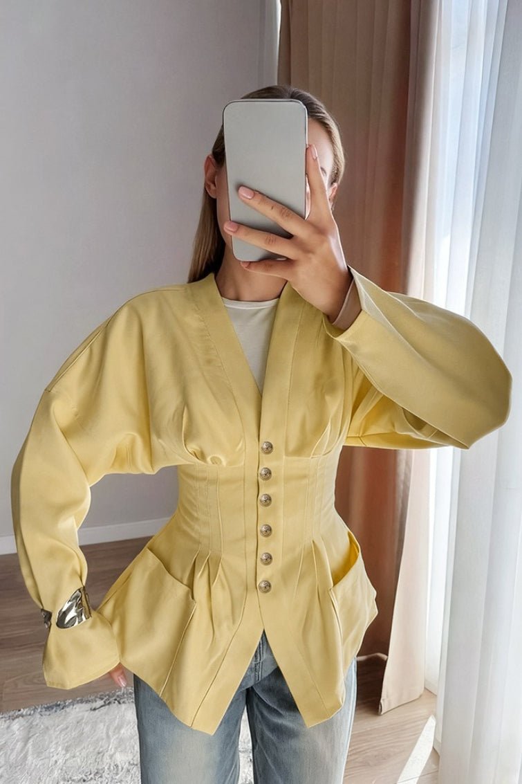 Blazer entallado vintage Fiona con pliegues en la cintura