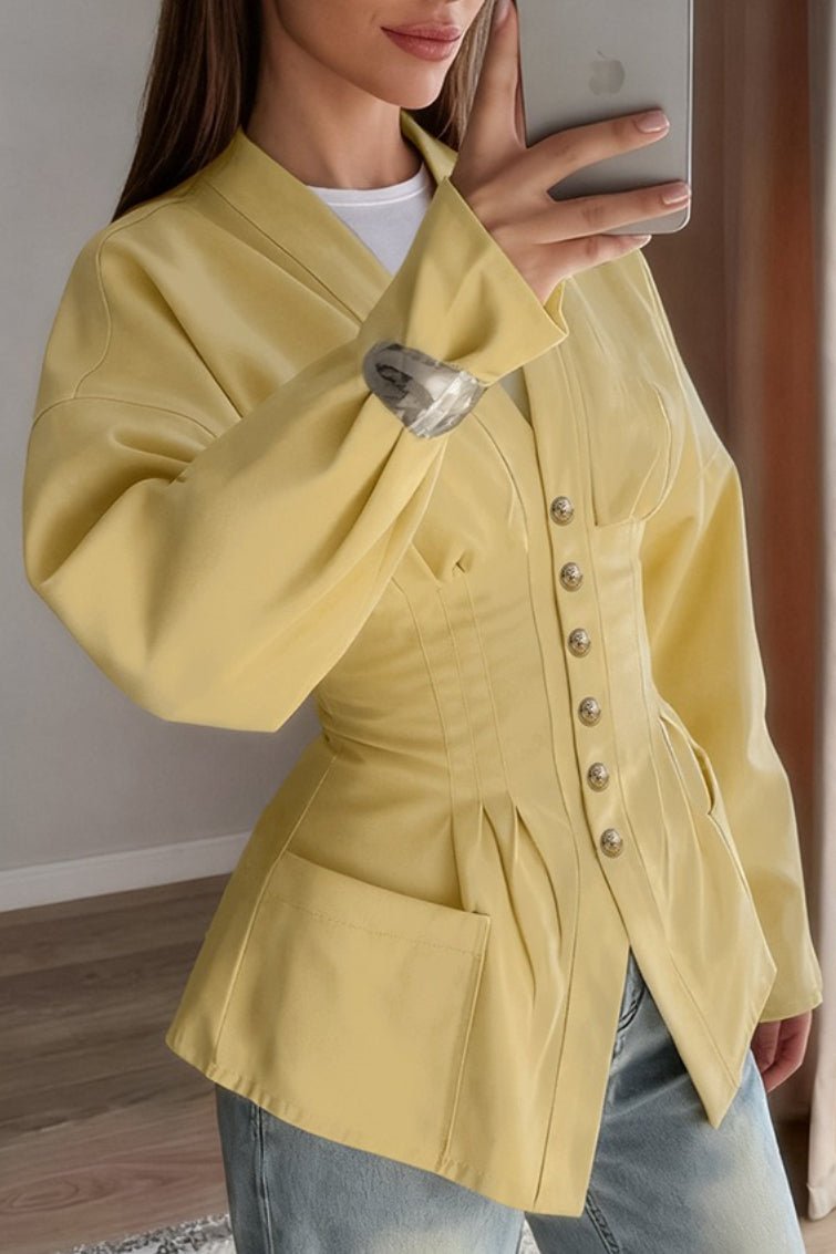 Blazer entallado vintage Fiona con pliegues en la cintura