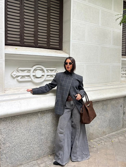 Blazer Aurelia de cuadros con cuello alto