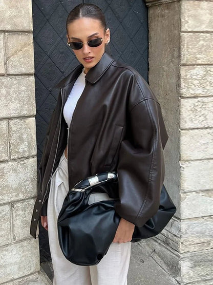 Chaqueta Carine de Cuero sintético Estilo Moto