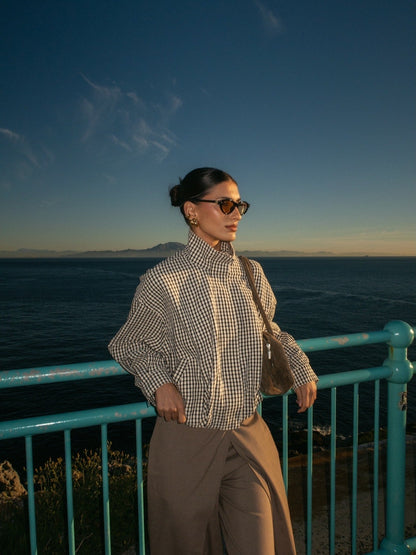 Chaqueta Margot de cuadros con cuello funnel