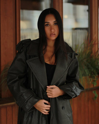 Chaqueta larga de cuero sintético Danica