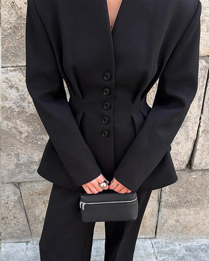 Blazer Empress con Cintura Fruncida y Escote en V