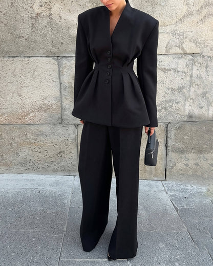Blazer Empress con Cintura Fruncida y Escote en V