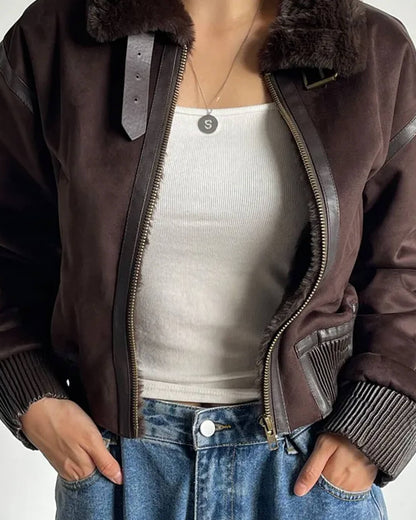 Cazadora bomber corta de ante sintético Esme