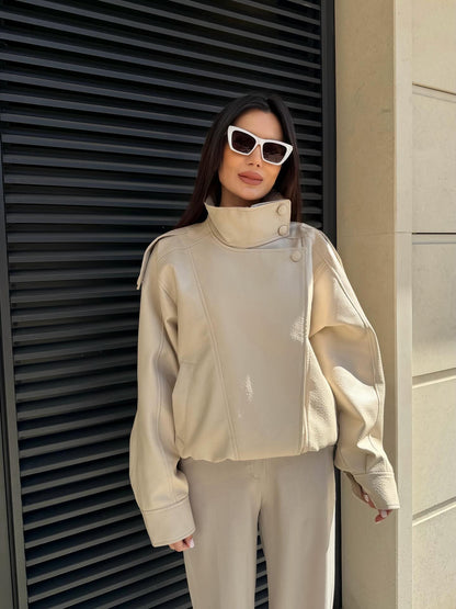 Chaqueta de Imitación Cuero con Cremallera Asimétrica Joyce