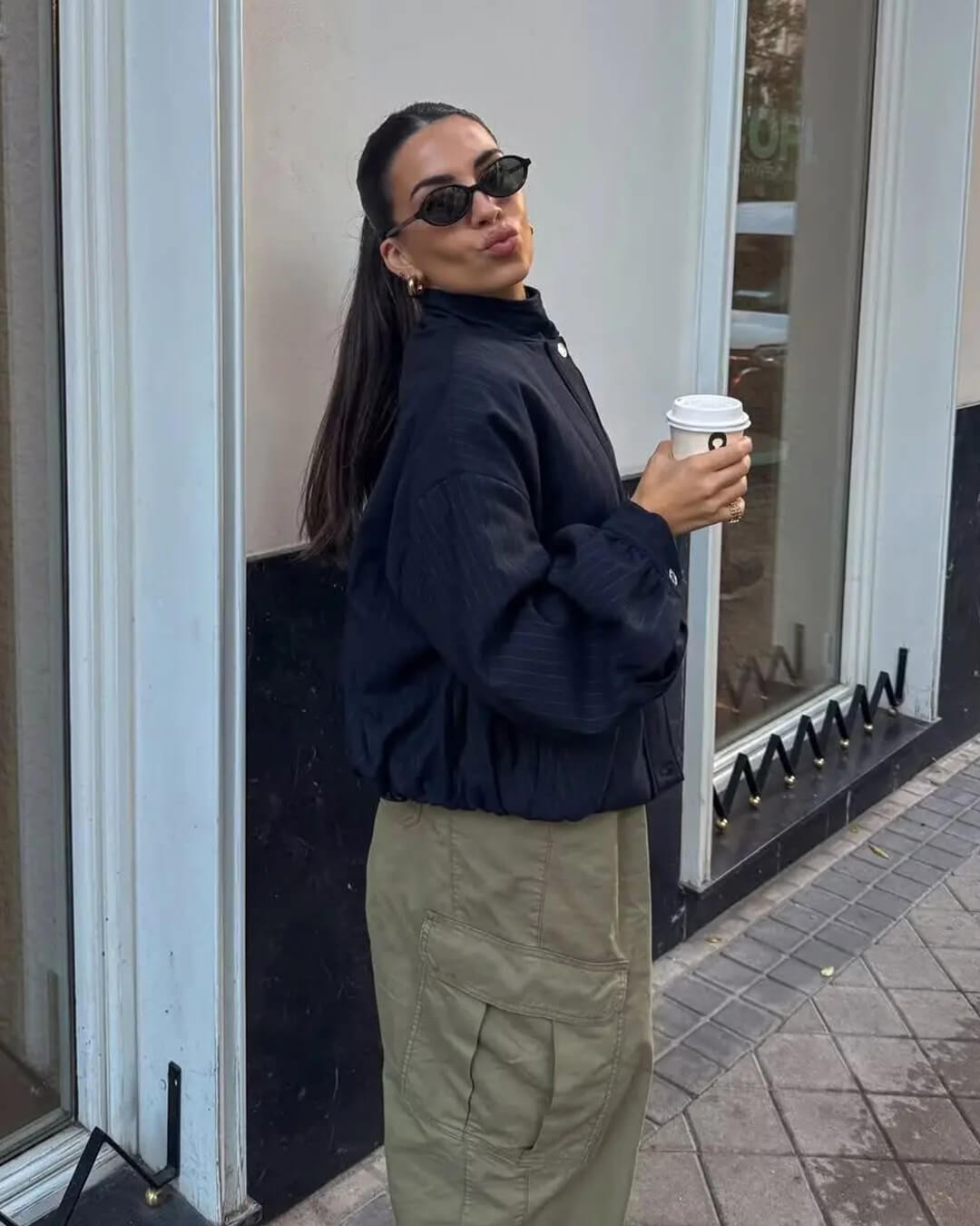 Chaqueta de Rayas con Cuello Mao Selena
