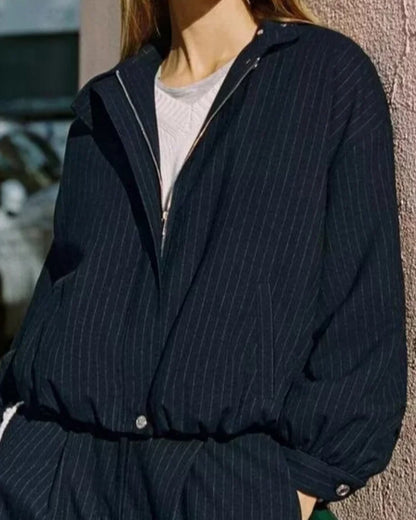 Chaqueta de Rayas con Cuello Mao Selena