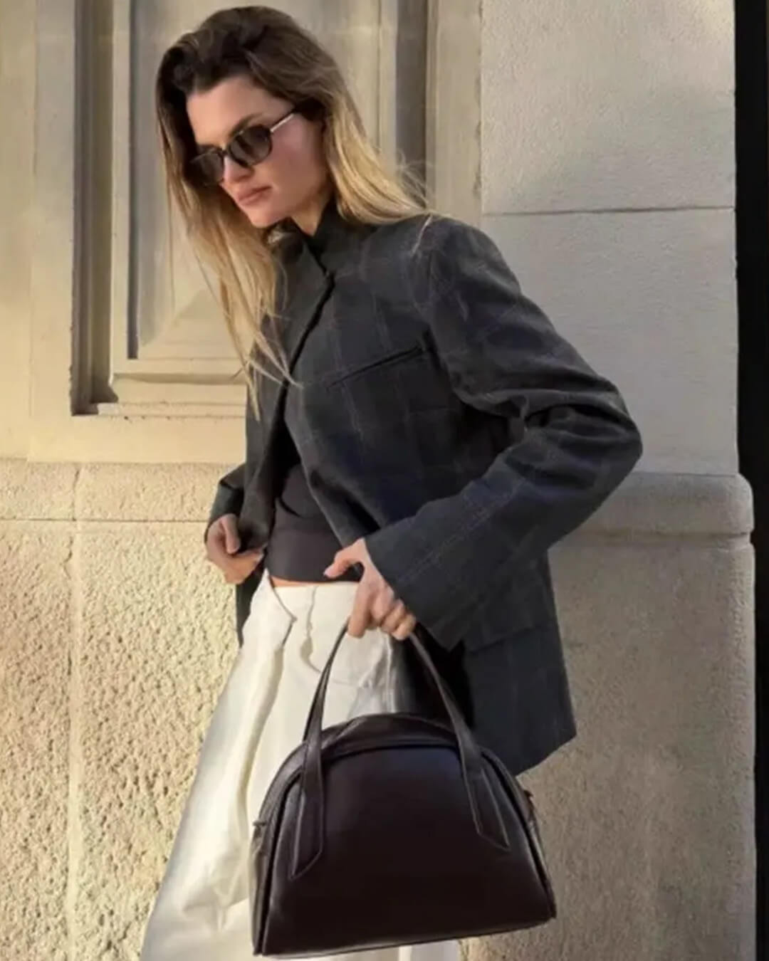 Aerona blazer de cuadros con cuello mao