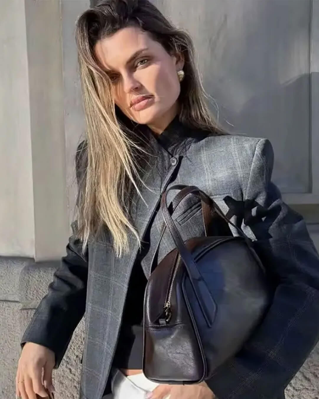 Aerona blazer de cuadros con cuello mao