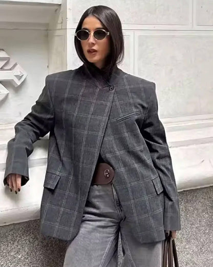 Aerona blazer de cuadros con cuello mao