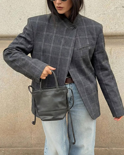 Aerona blazer de cuadros con cuello mao