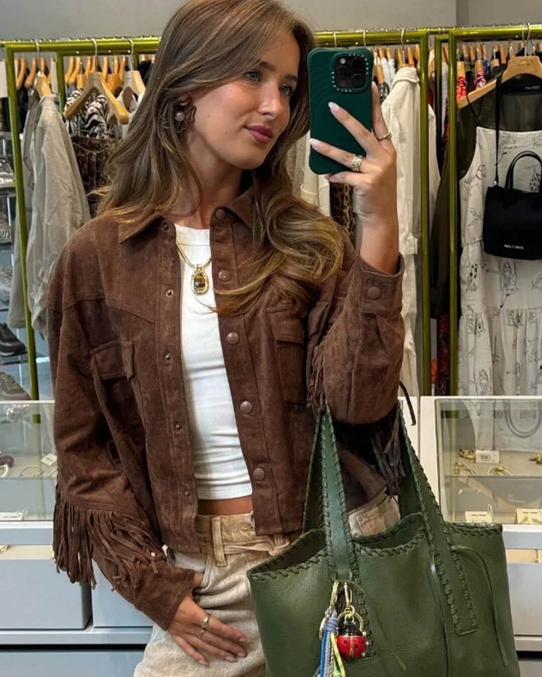 Chaqueta de ante sintético Sophia con borlas