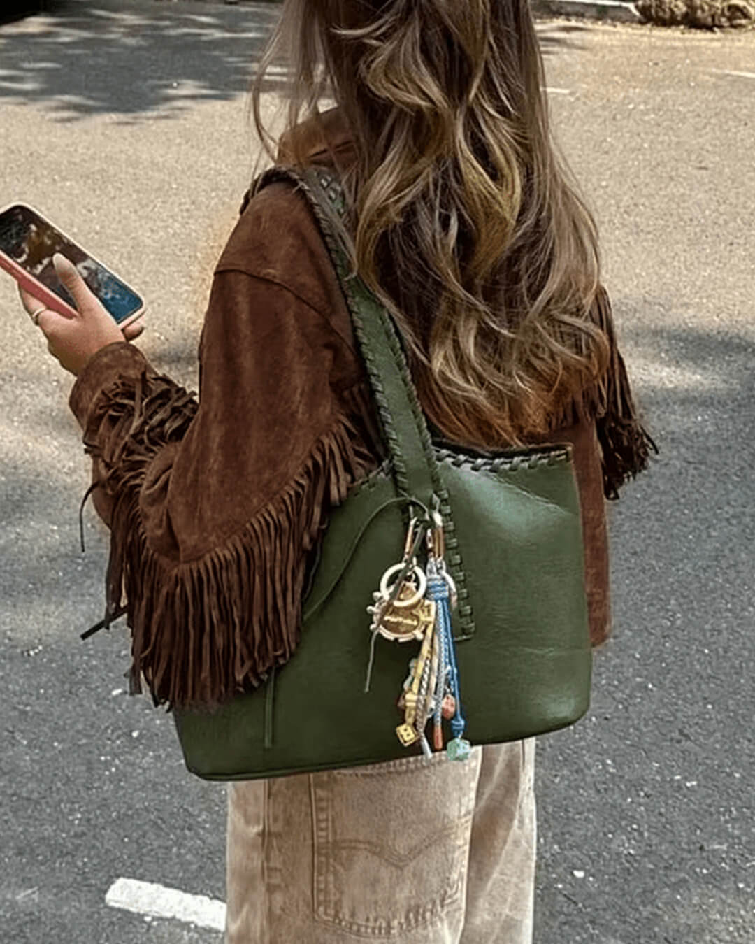 Chaqueta de ante sintético Sophia con borlas